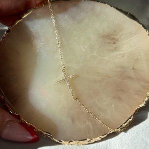 18K Yellow Gold Natural Diamond East West Cross Necklace